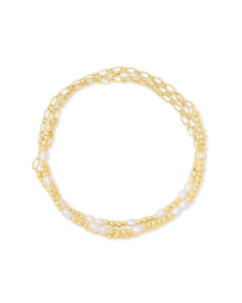 Mollie Gold Stretch Bracelet Set of 3 in White Pearl | Kendra Scott