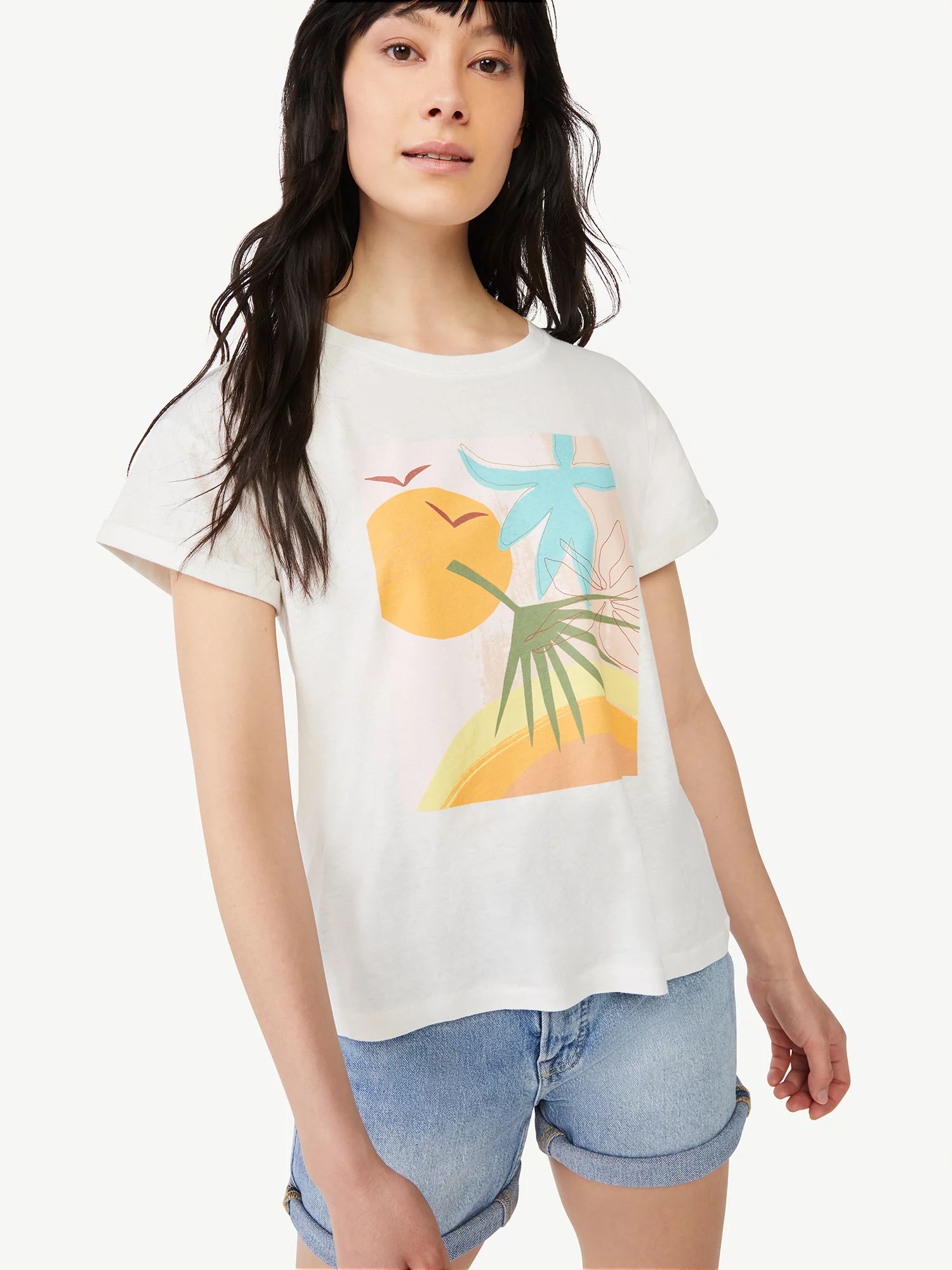 Free Assembly Women's Graphic T-Shirt with Cuffed Sleeves | Walmart (US)