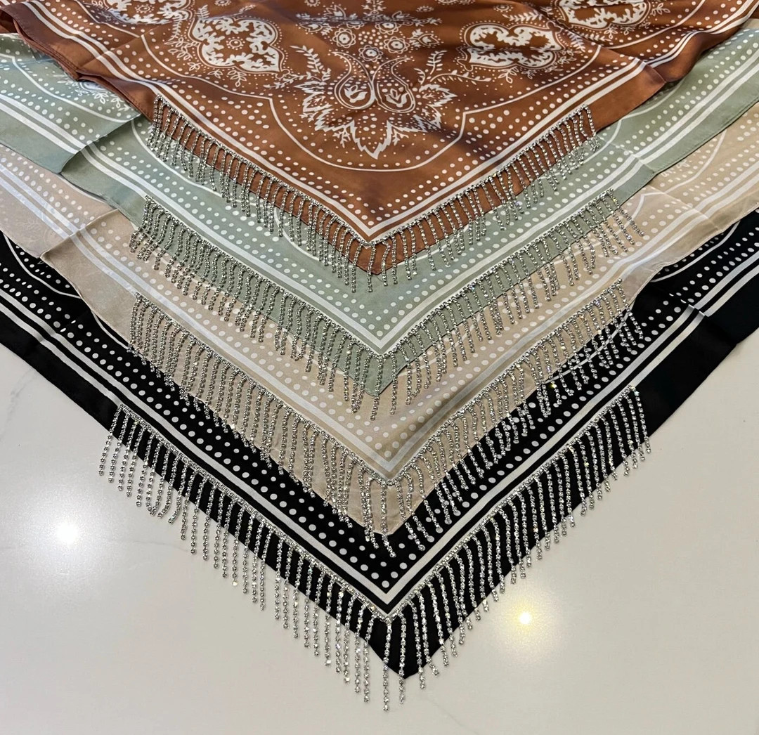 Silk Rhinestone Fringe Bandana | Western / Bandana / Nashville / Country Concert Accessory / Bach... | Etsy (US)