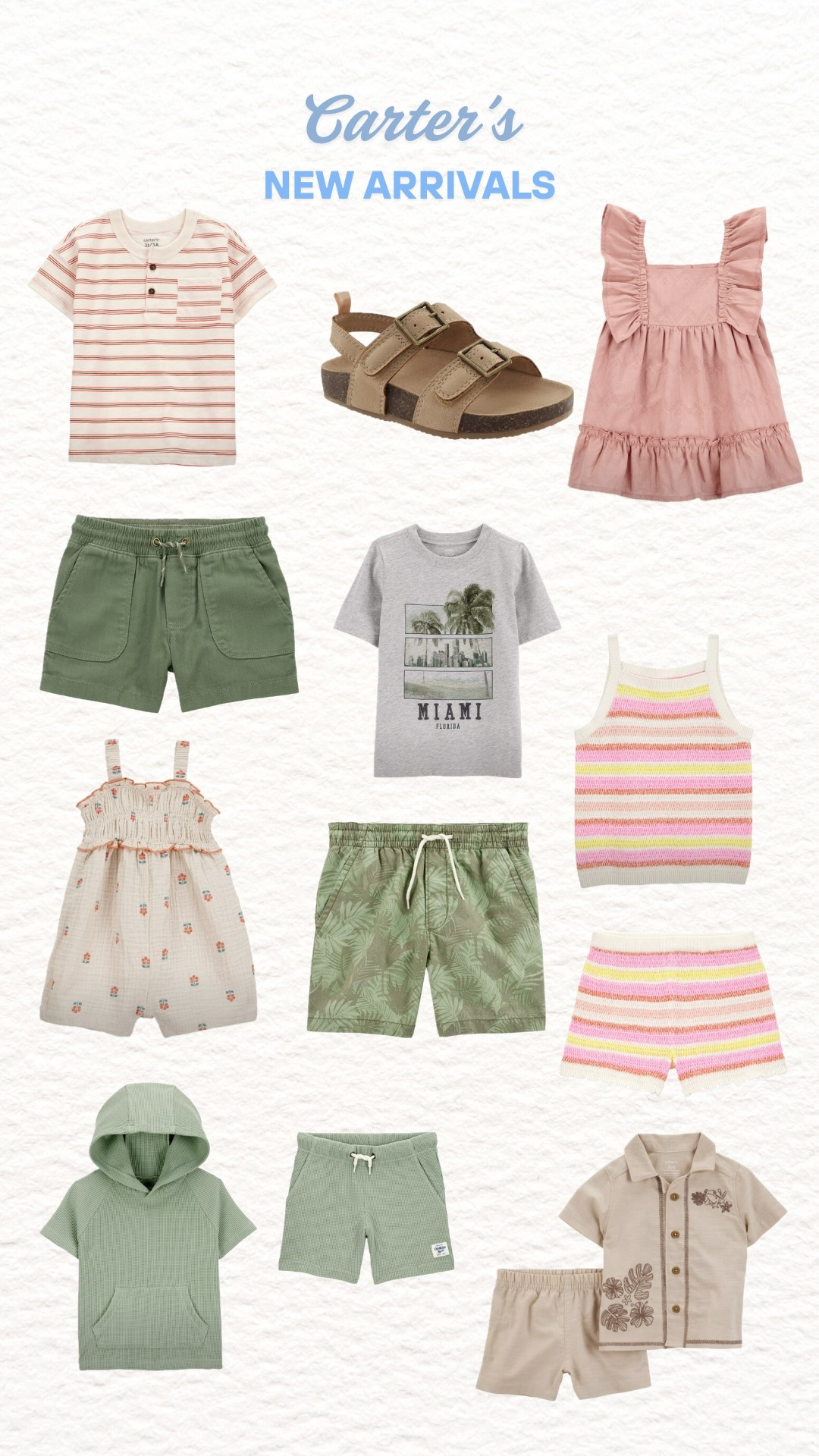 Boy outfits
Summer outfits 
Girl outfits 

Carters 