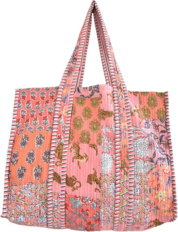 RAJBHOOMI HANDICRAFTS Women’s 100% Cotton Lightweight Shoulder Tote Bag with Interior Poeckt Ca... | Amazon (US)