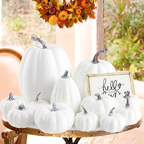Ywlake 12 Pcs Assorted Sizes Artificial Pumpkins, Large Paintable White Fake Pumpkin Fall Decor f... | Amazon (CA)
