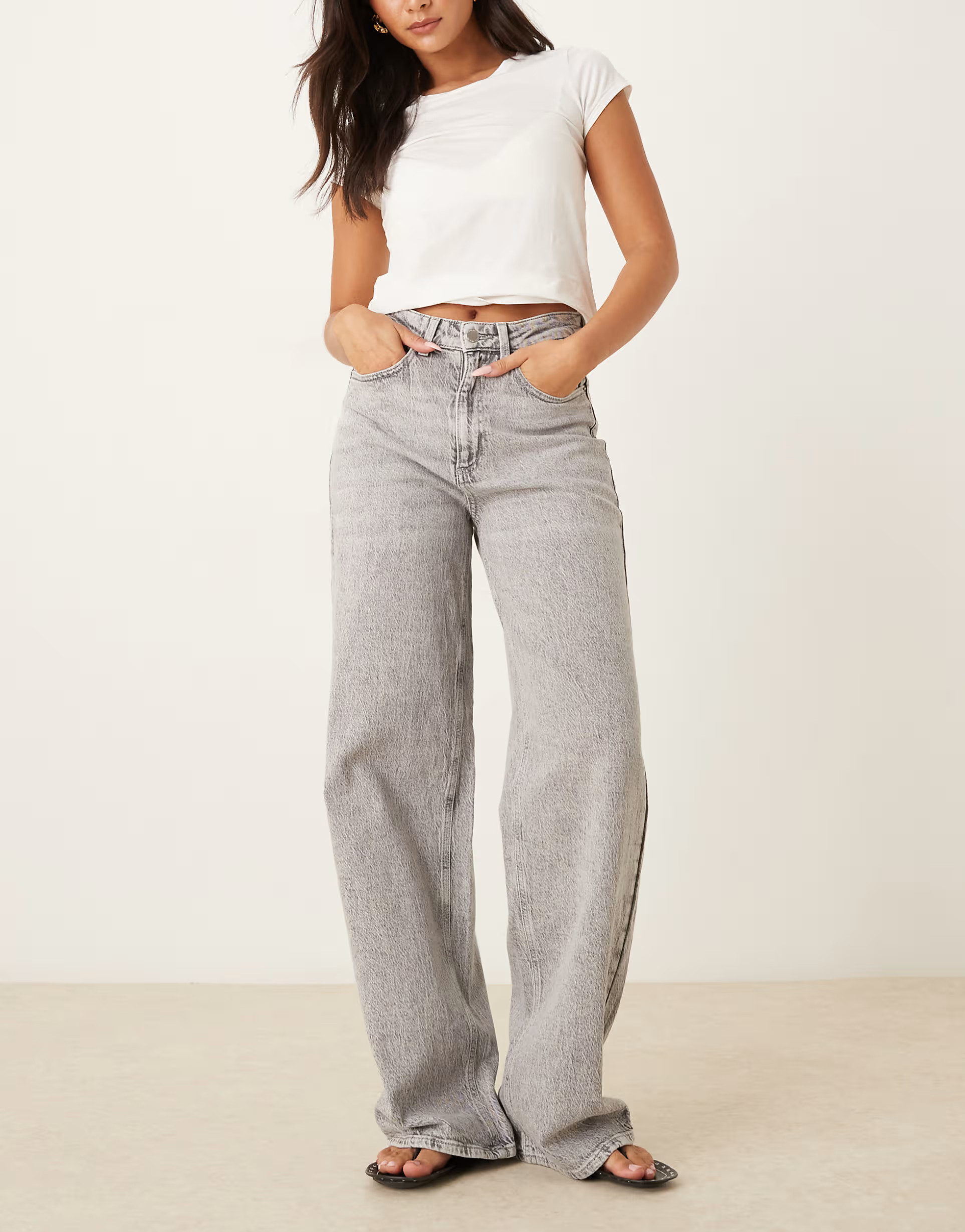 Vila Freya high waist wide leg jeans in light grey | ASOS | ASOS (Global)