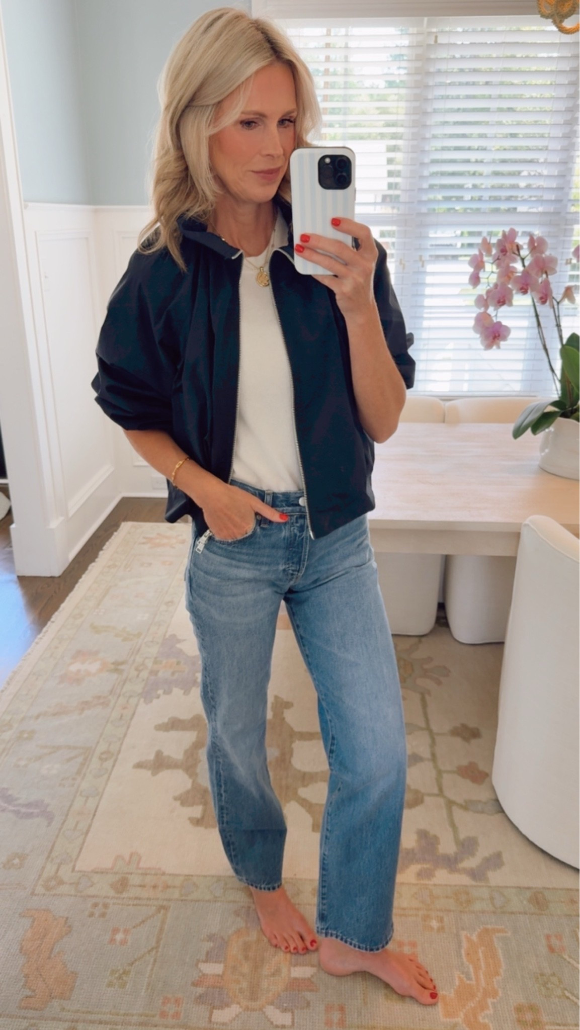 Loving these jeans from @neimanmarcus  These are such a great straight leg classic jean for fall🩵 #NeimanMarcusPartner

#LTKootd #LTKSeasonal #LTKTall