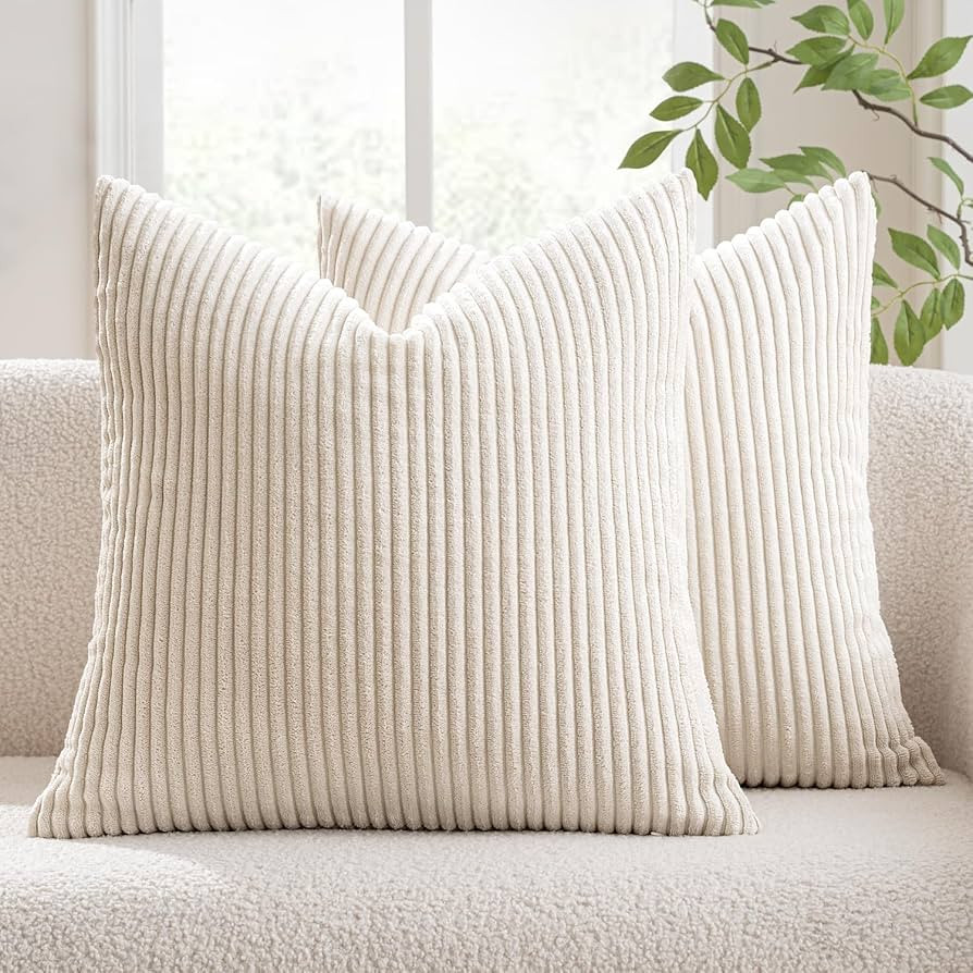 MIULEE Pack of 2 Corduroy Pillow Covers Soft Soild Cushion Cases Decorative Square Throw Pillow C... | Amazon (US)