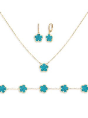 JanKuo Flower 3-Piece 14K Goldplated Necklace, Earrings &amp; Bracelet Set on SALE | Saks OFF 5TH | Saks Fifth Avenue OFF 5TH