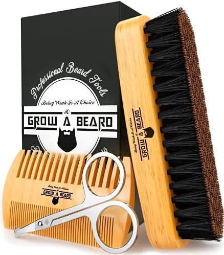 Beard Brush for Men & Beard Comb Set w/ Mustache Scissors Grooming Kit, Natural Boar Bristle Brus... | Amazon (US)