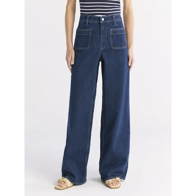 Free Assembly's Women's and Women's Plus Wide Leg Jeans with Patch Pockets, 30", 32", and 34" Ins... | Walmart (US)