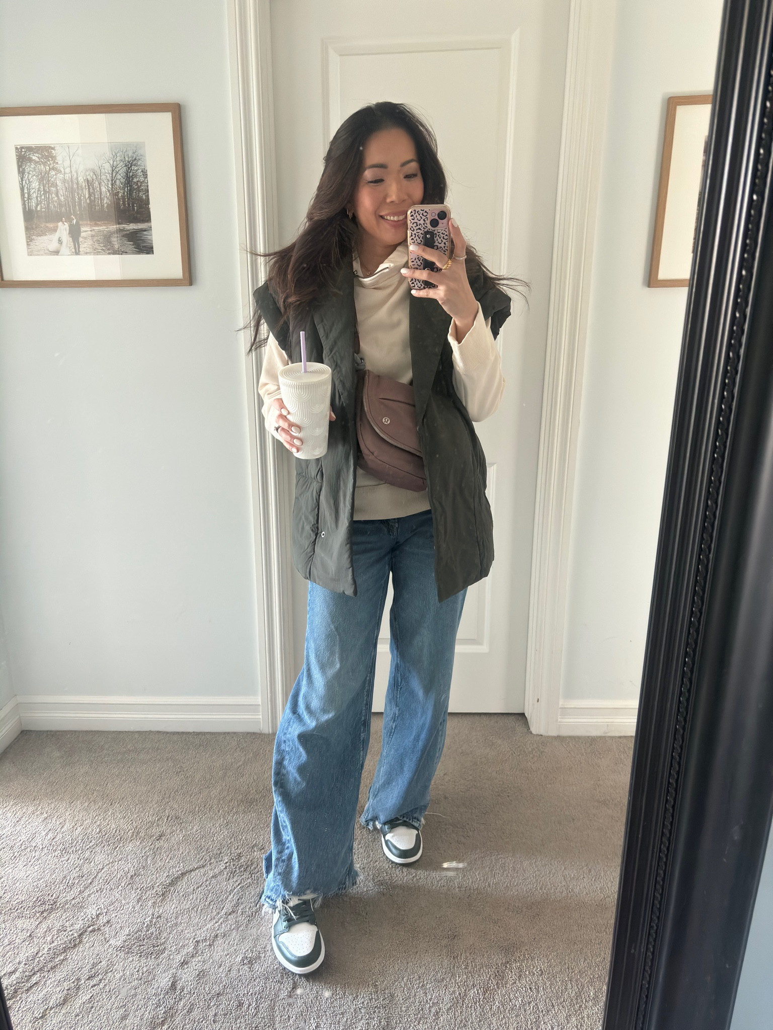 Duvet puffer vest
Quarter zip pullover
Wideleg jeans
Crossbody bag

#LTKover40 #LTKshoecrush