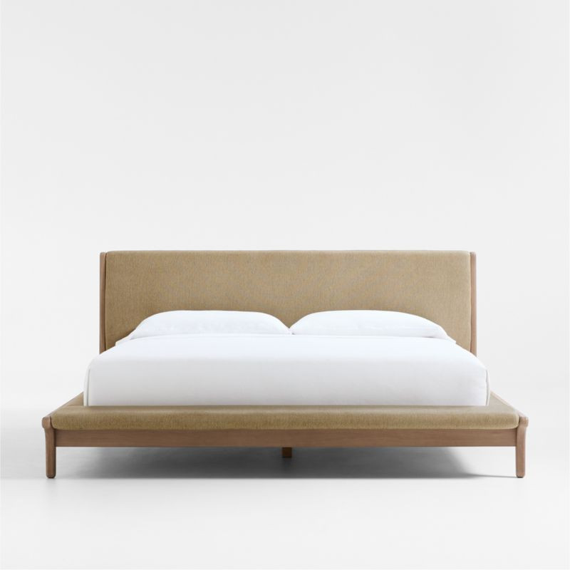 Alrik Brown Oak Wood Upholstered King Bed | Crate & Barrel | Crate & Barrel