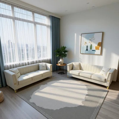 Modern Velvet Upholstered Sofa Set Of 2, Beige 3-Seater Sofas With Gold Metal Legs Contemporary Living Room Furniture For Family Homes, Apartments, An | Wayfair North America