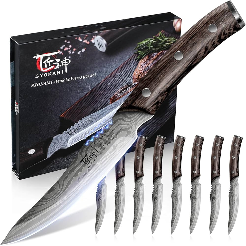 Steak Knives Set of 8, 4.8 Inch High-Carbon Japanese Stainless Steel Non-serrated Steak Knife wit... | Amazon (US)