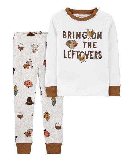 White & Brown 'Bring on the Leftovers' Pajama Set - Toddler | Zulily