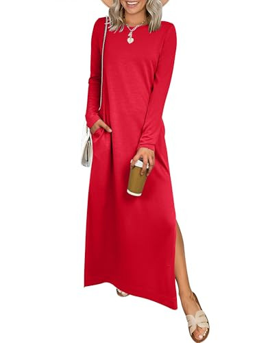 ANRABESS Women Long Sleeve Fall Maxi Dress with Pockets, Red S | Amazon (US)