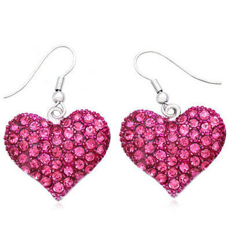 Valentine's Day Gift for Mom Love Pink Heart Dangle Drop Earrings Silver Tone z3 - Walmart.com | Walmart (US)
