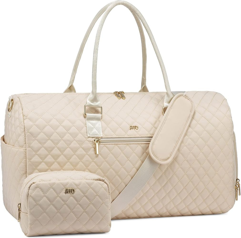 JFFD Weekender Bag for Women, Quilted Travel Duffle Bag with Toiletry Bag,Carry on Overnight Bag ... | Amazon (US)