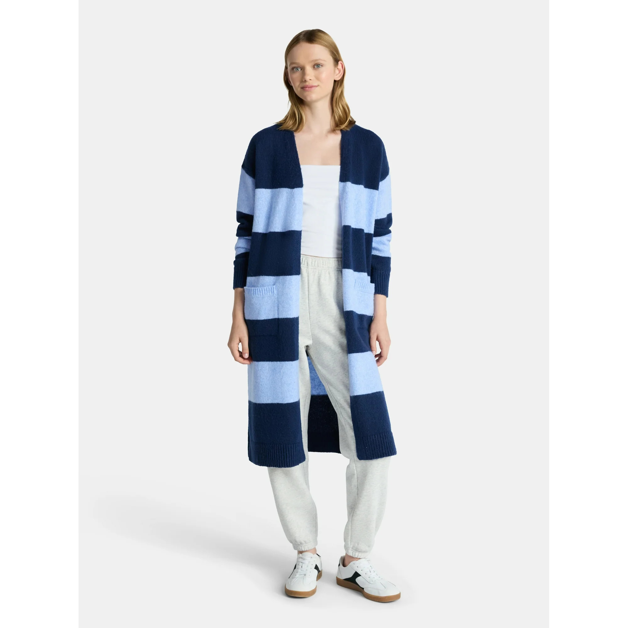 No Boundaries Striped Open Front Duster, Women’s | Walmart (US)