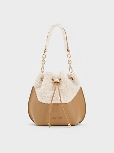 Cassiopeia Furry Bucket Bag
 - Camel | Charles & Keith US