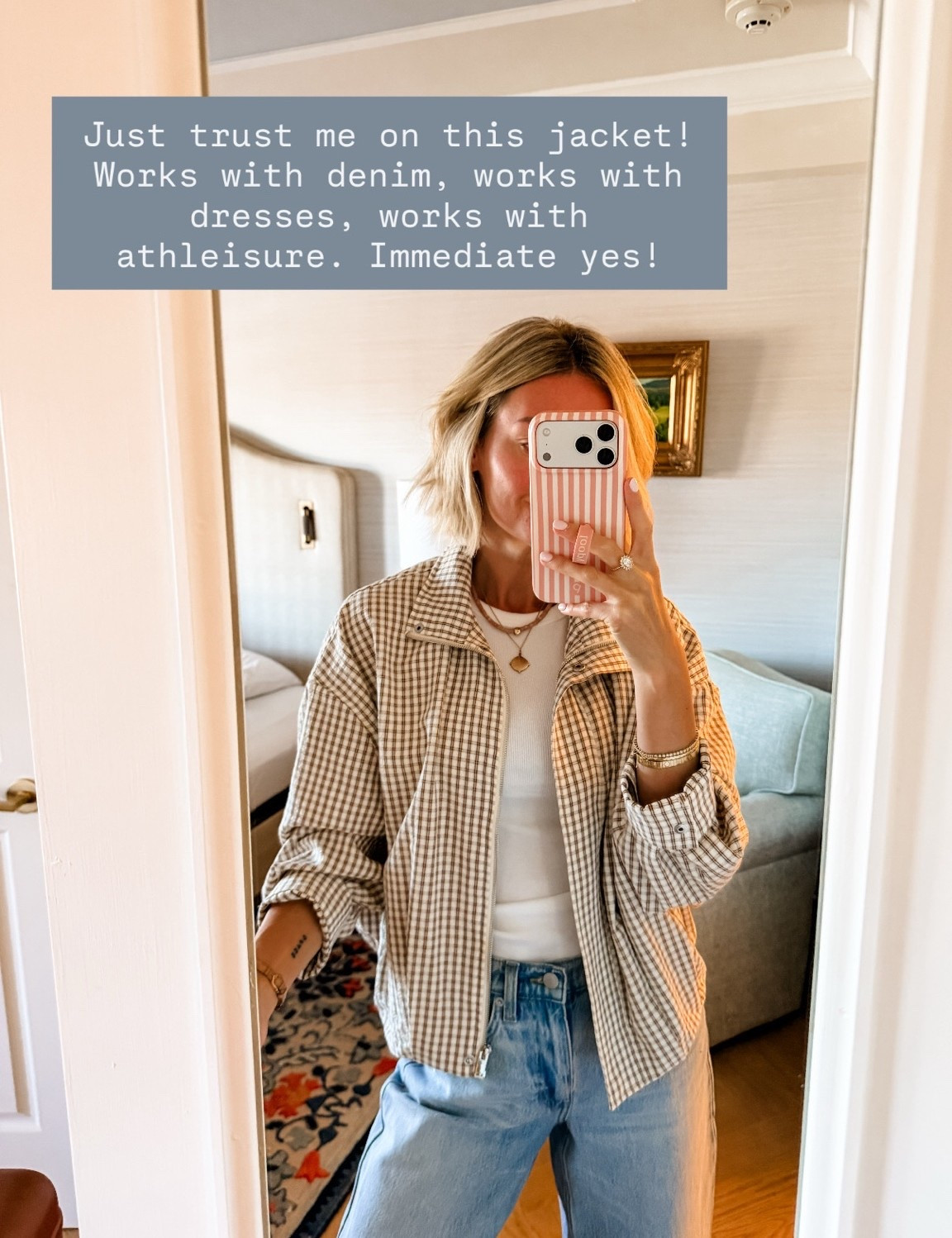 This Amazon jacket has been one of my best recent finds! You can wear with jeans, skirts, dresses, and with athleisure! Such a versatile, affordable jacket!

Loverly Grey, fall jacket, fall layers, plaid jacket, gingham jacket, Amazon

#LTKSeasonal