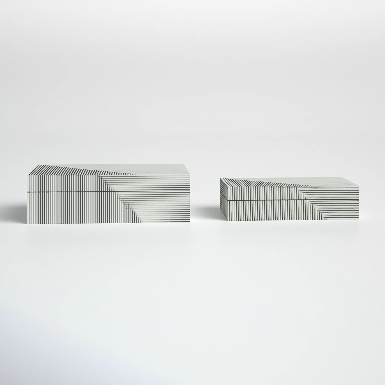 White Resin Ridged Boxes Set of Two - 12" x 8" x 4" | Wayfair North America