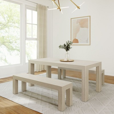 Plank+Beam Modern Dining Table Set with 2 Benches, Solid Wood Kitchen Table for Dining Room/Kitchen, Seats 6, 72", Seashell | Target