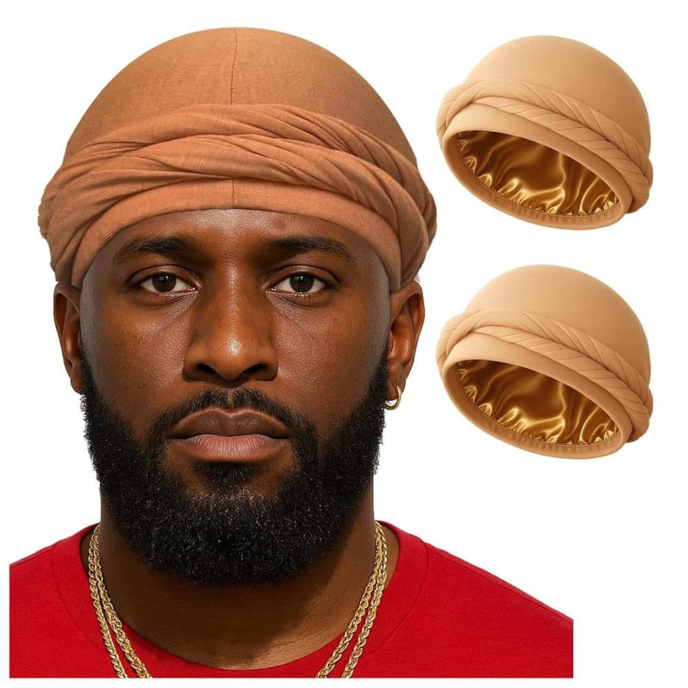 Upgraded Halo Turban Durag for Men &Women, Pre-Tied Skull Cap, Hair Loss Hat Silk-Lined Headwraps... | Amazon (US)