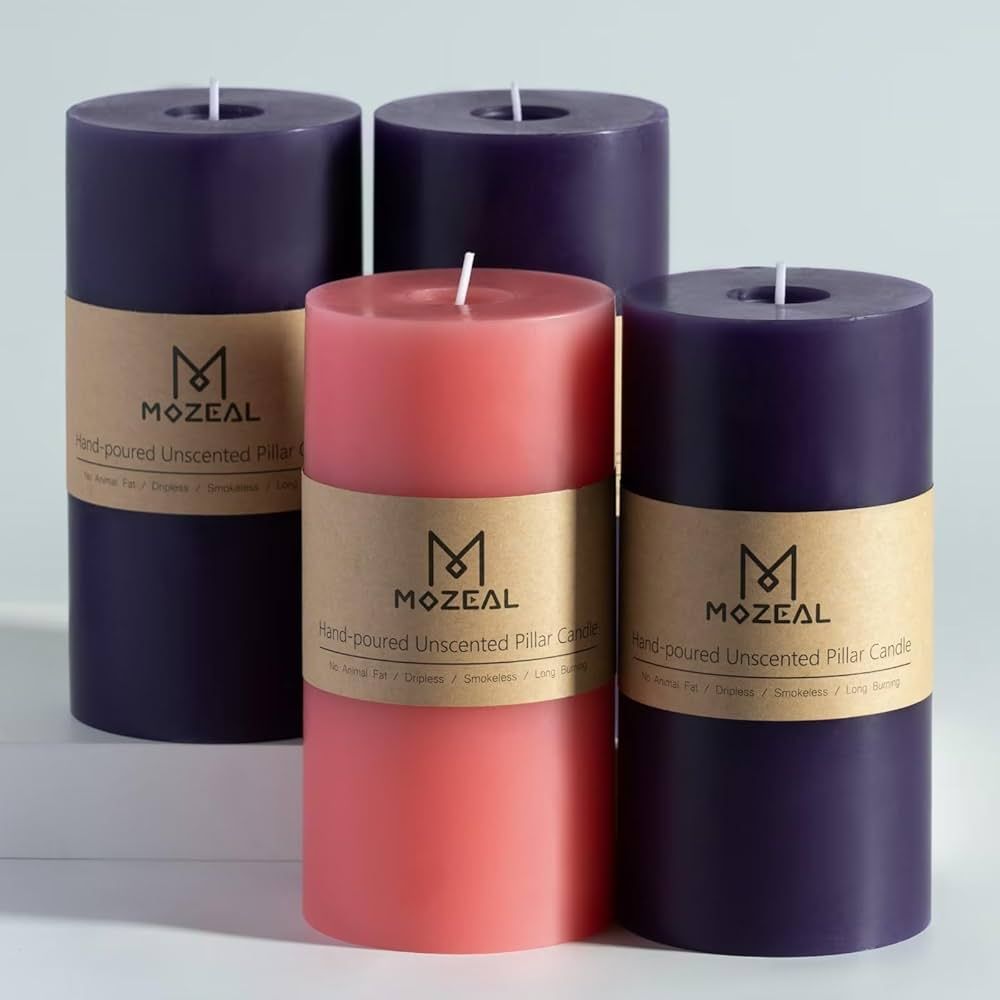 MOZEAL 3" x 6" Hand-Poured, Unscented Advent Pillar Candles. Each Candle Offers Approx 115 Hours ... | Amazon (US)