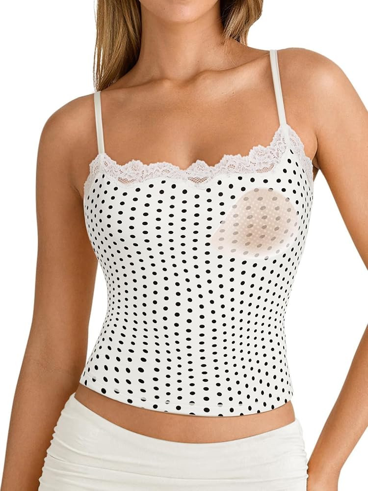 SUUKSESS Women Double Lined Lace Cami Tank Top Summer Padded Going Out Tops Basic Shirts | Amazon (US)