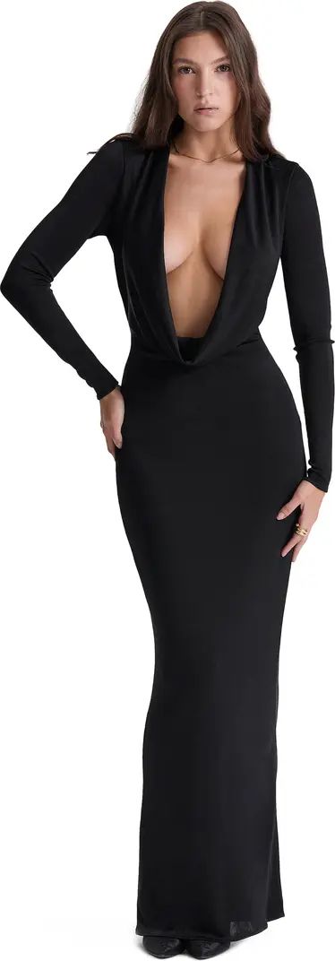 HOUSE OF CB Saskia Plunge Long Sleeve Jersey Gown | Nordstrom | Nordstrom