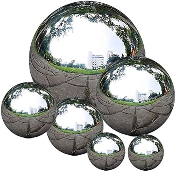 Stainless Steel Gazing Ball, 6 Pcs 50-150 mm Mirror Polished Hollow Ball Reflective Garden Sphere... | Amazon (US)