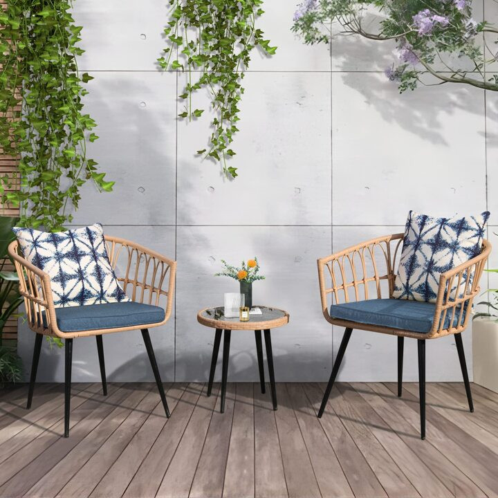 SoarFlash 3 Pieces Outdoor Wicker Bistro Set Rattan Conversation Set with Coffee Table, Patio Cha... | SHEIN