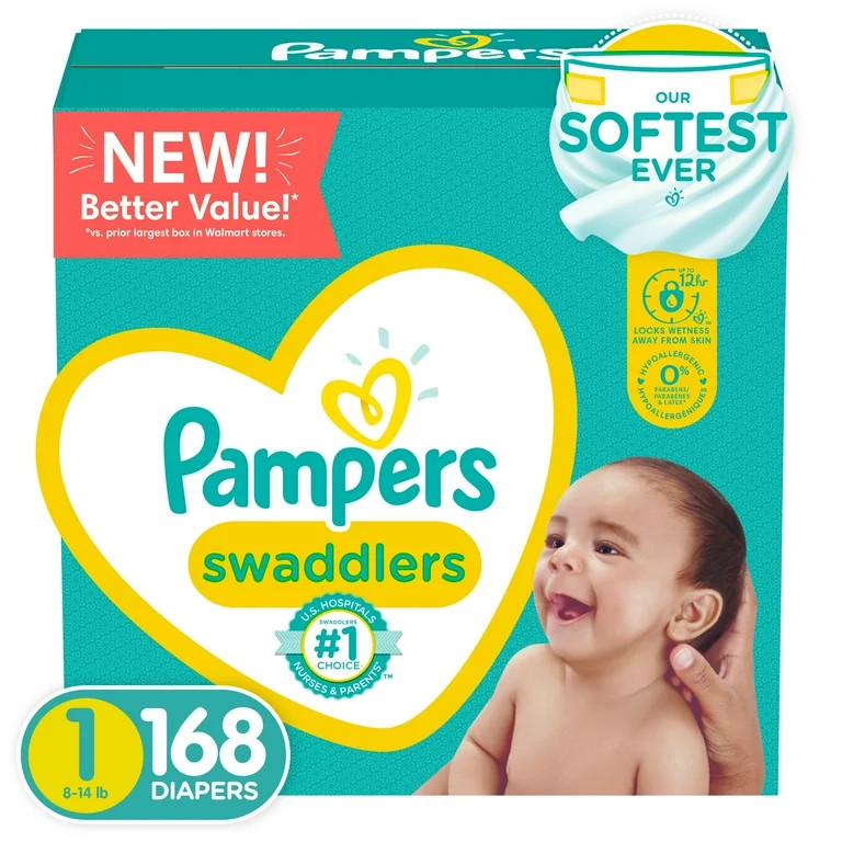 Pampers Swaddlers Newborn Diapers, Soft and Absorbent, Size 1, 168 Ct - Walmart.com | Walmart (US)