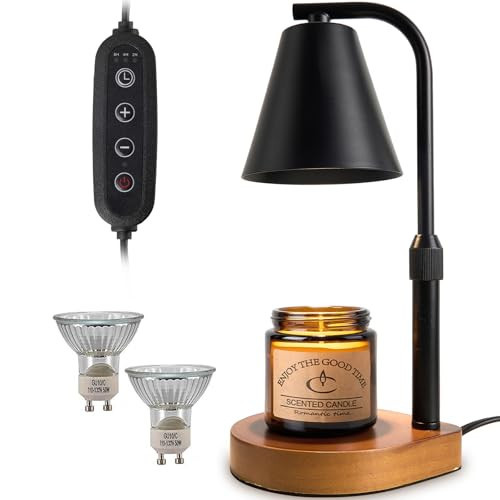 Flameless Candle Warmer Lamp Black: Modern Electric Candle Warming Lamp Dimmable, Wax Melt Lamp with Timer & 2 Bulbs, Small No-Flame Candle Warmer Adjustable Height for Jar Scented Candles, Home Decor | Amazon (US)