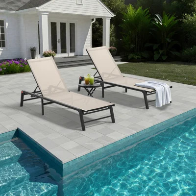Assemble-Free Chaise Lounge Outdoor, Aluminum Outdoor Chaise Lounge Set of 2 , Patio Lounger Poolside Lay Flat Sunbathing Adjustable Backrest Pool Lou | Wayfair North America