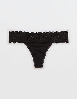 Aerie Snow Angel Lace Shine Thong Underwear | Aerie