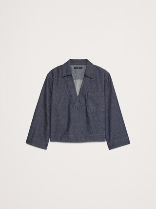 Cropped Italian Denim Popover Top | Banana Republic (US)