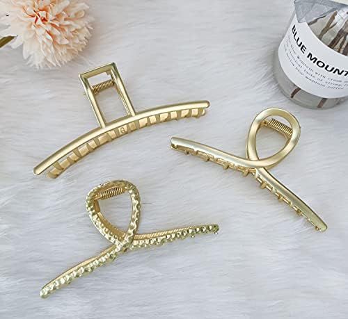 3 Pack Large Metal Hair Claw Clips - 4.5 Inch Nonslip Big Nonslip gold hair clamps,Perfect Jaw hair  | Amazon (US)
