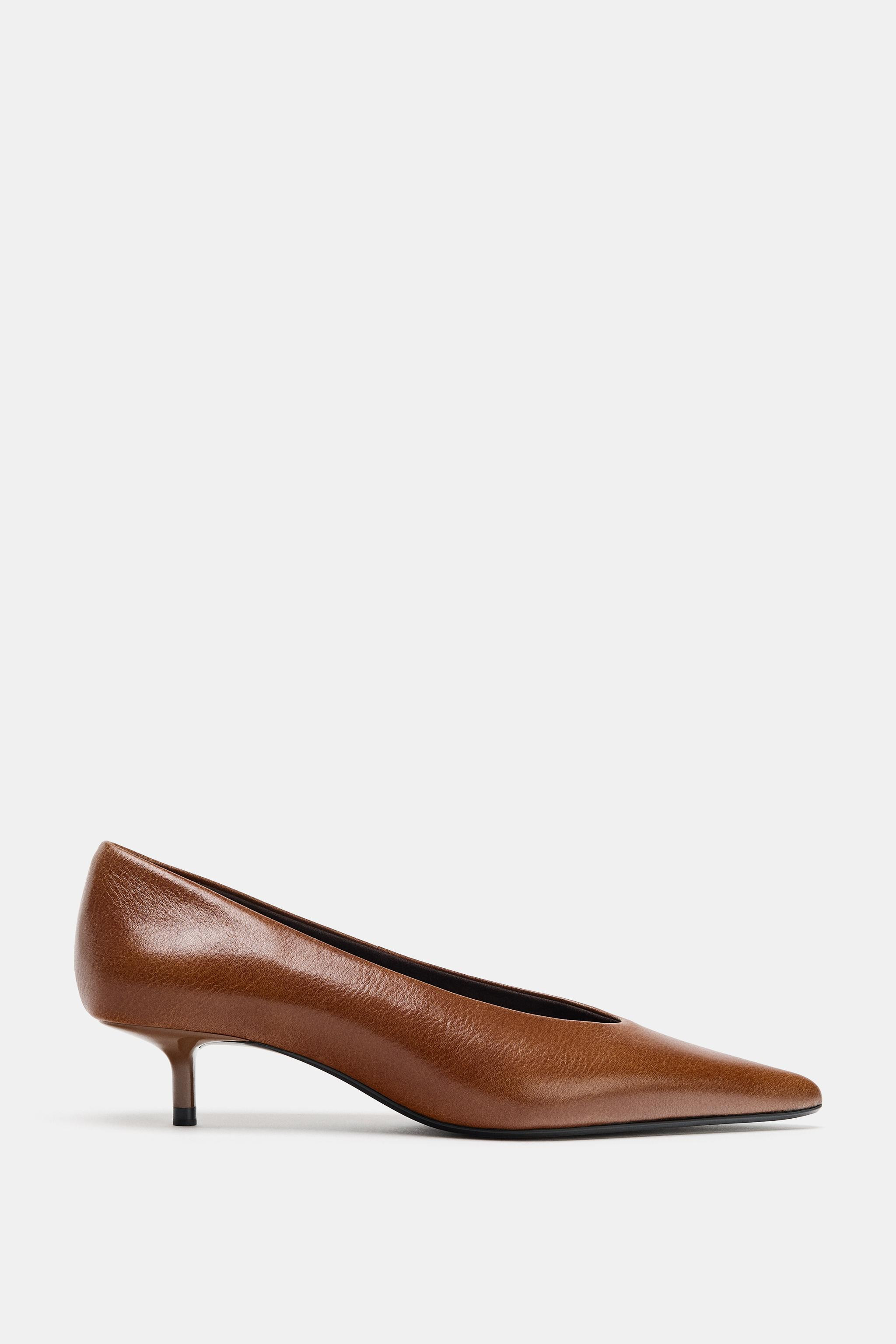 LEATHER KITTEN HEEL SHOES | Zara US