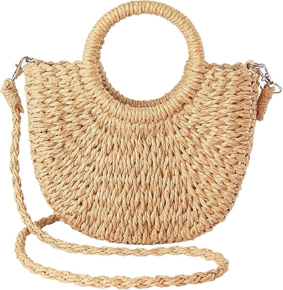 Amazon.com: JOLLQUE Straw Beach Bag for Women, Crochet Crossbody Bags Small Boho Purse,Top Handle... | Amazon (US)