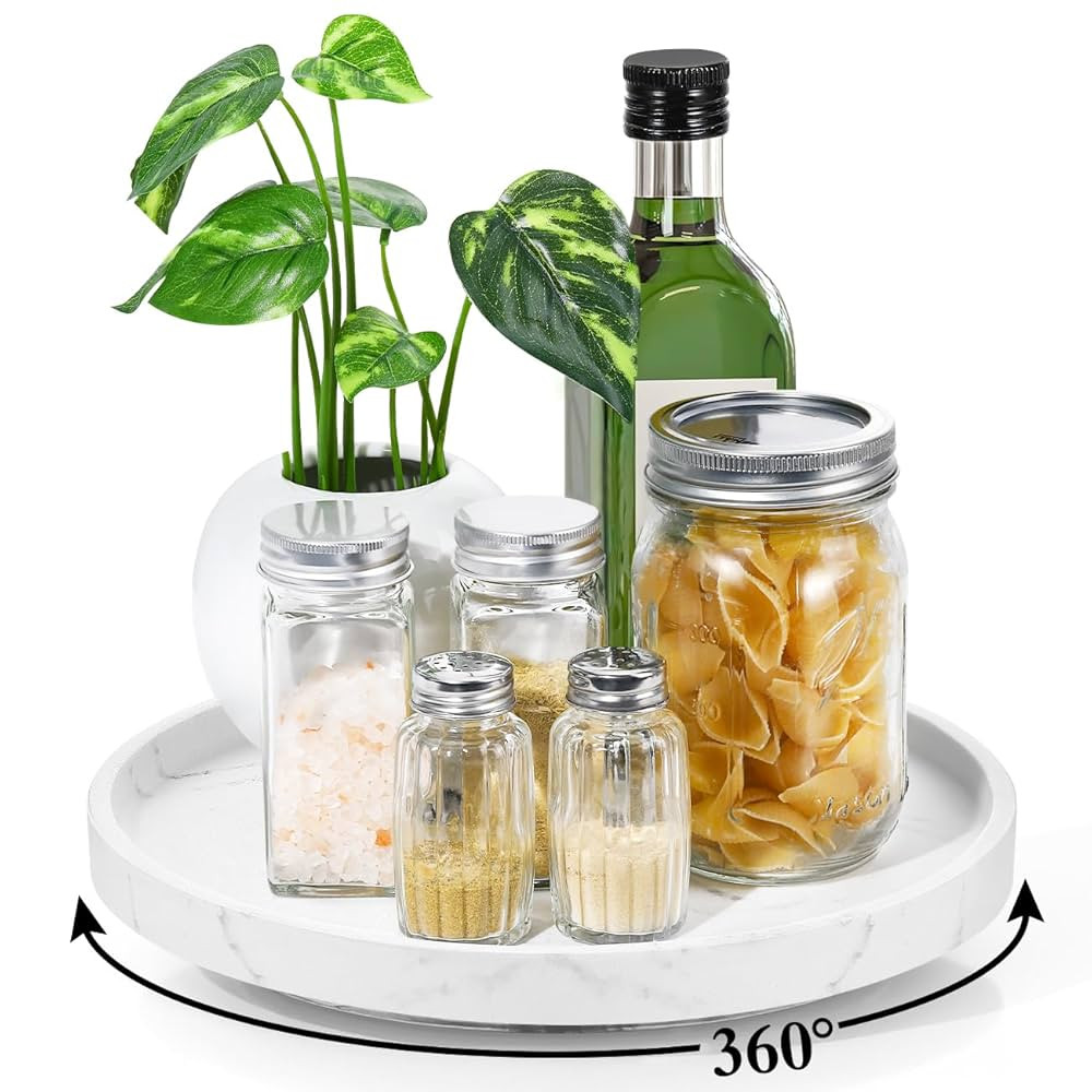 Luxspire Turntable Lazy Susan for Table Top, Marble Round Tray 10.63 inch, Lazy Susan for Cabinet... | Amazon (US)