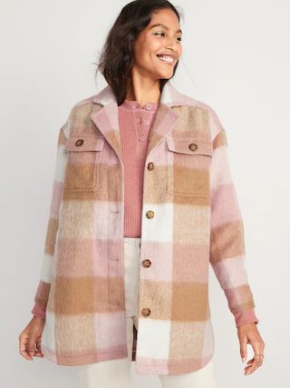 Printed Flannel Long Utility Shacket for Women | Old Navy (US)