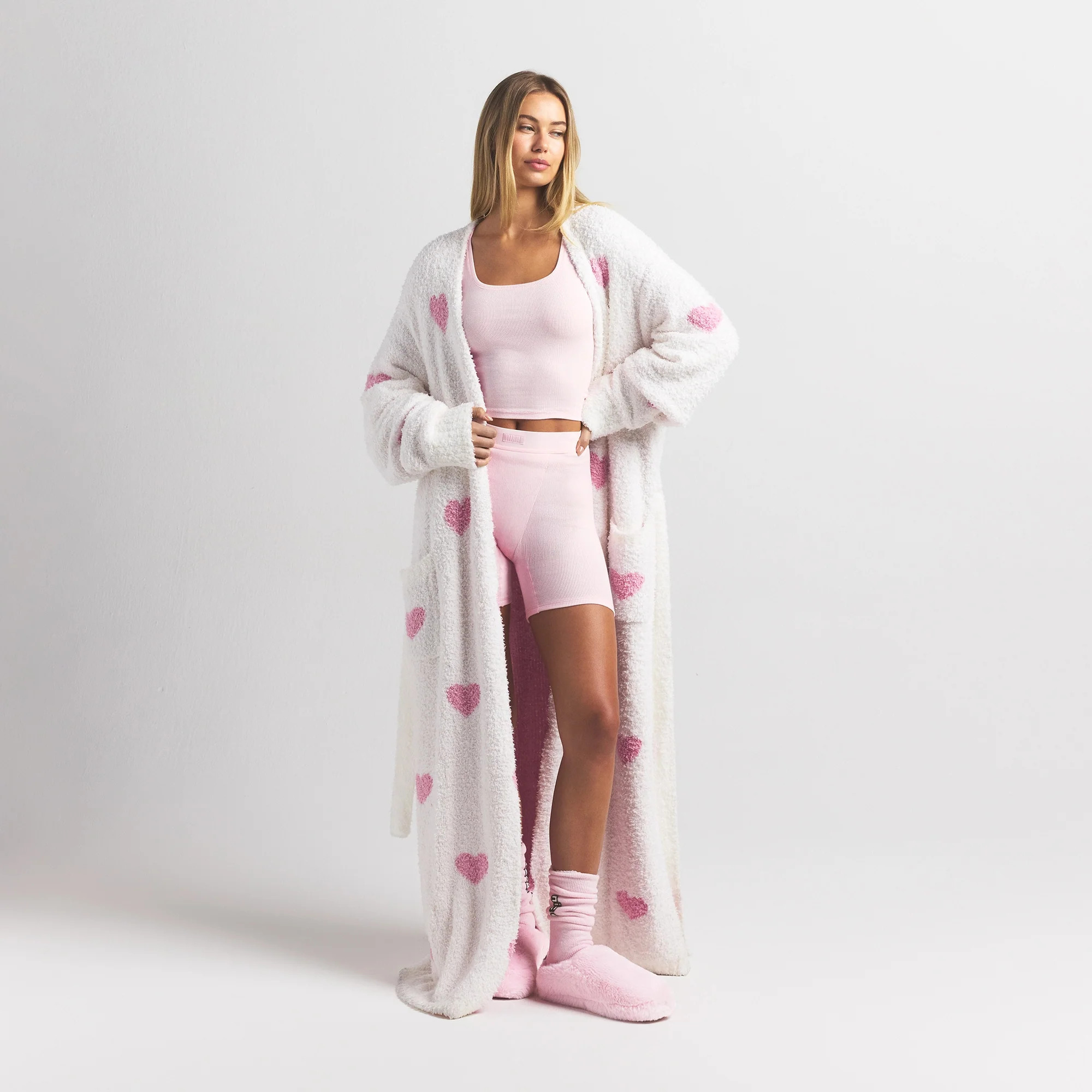 SKIMS Knit Unisex Robe Ivory Spaced Hearts | White | 2X/3X | Cozy | SKIMS (US)