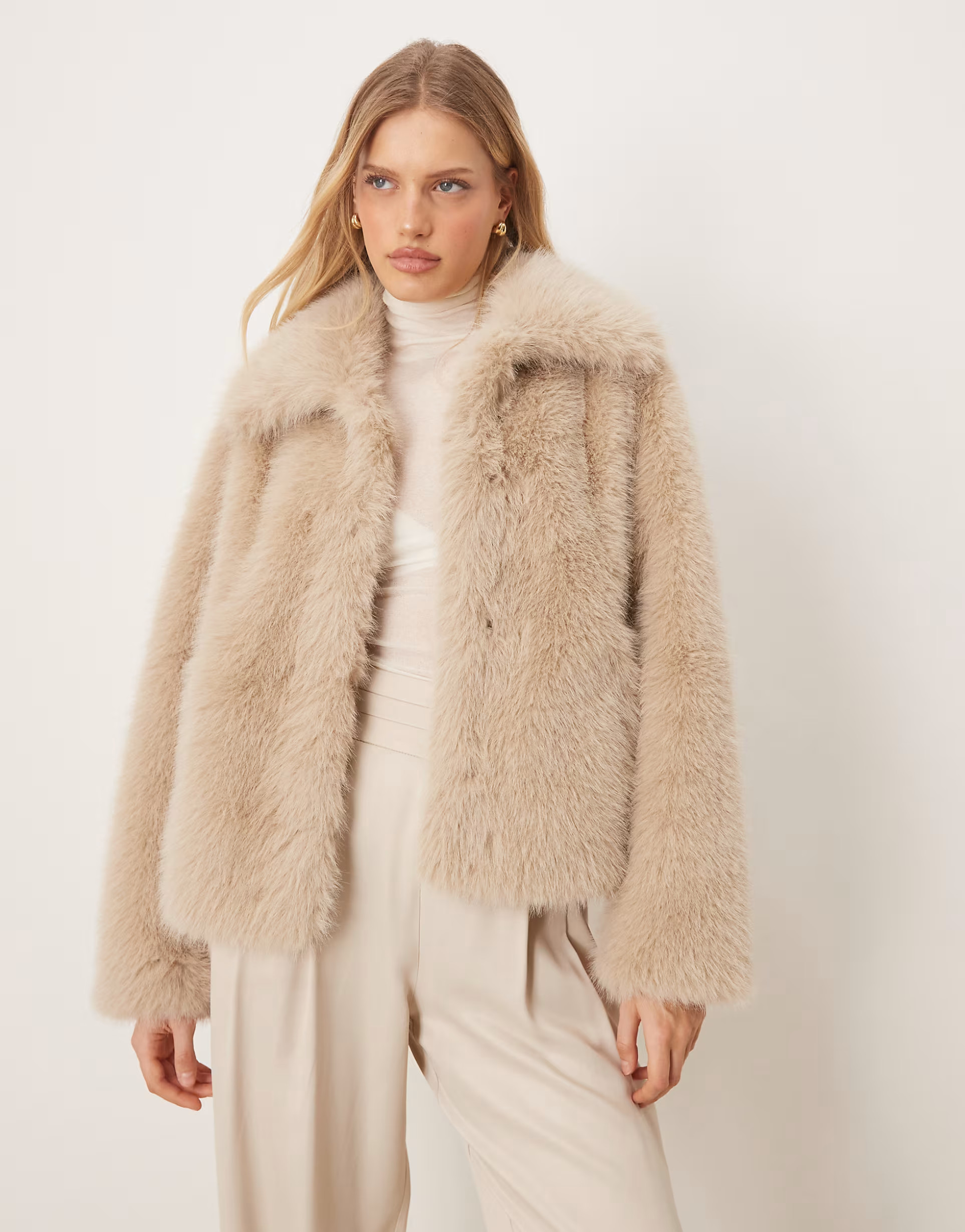 Gina Tricot faux fur jacket in cream | ASOS (Global)