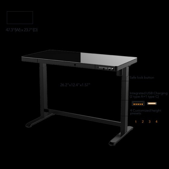 Comhar All-in-One Standing Desk Glass Top - 48" W | FlexiSpot