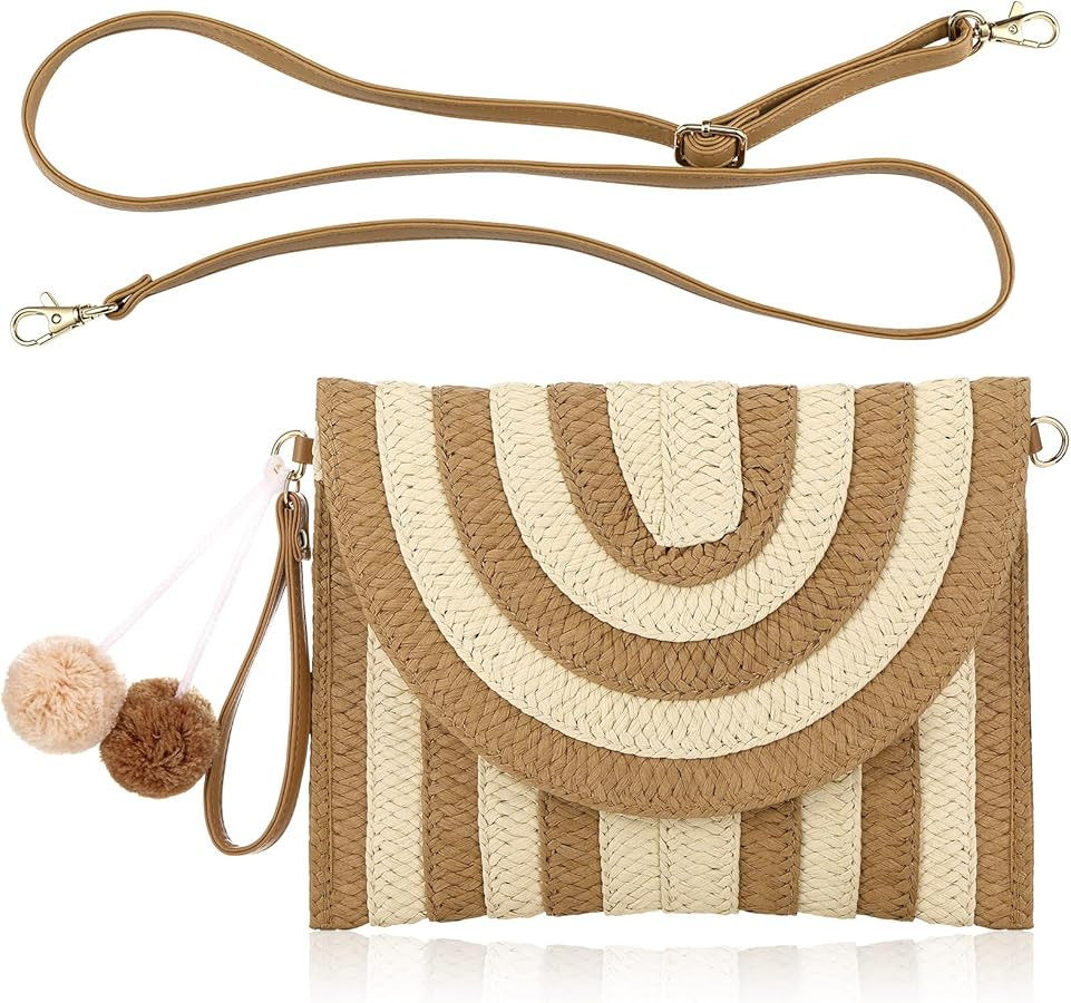 Frienda Straw Clutch Shoulder Bag for Women Straw Woven Purse Summer Beach Purse Rattan Handbag W... | Amazon (US)