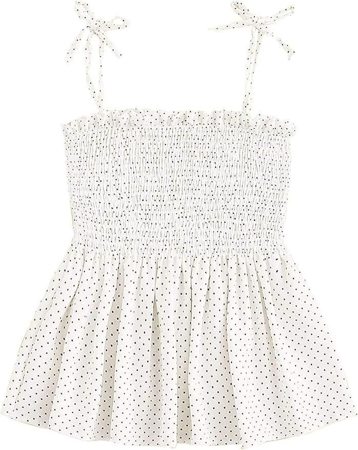 SheIn Women's Frill Tie Shoulder Strappy Ruffle Hem Pleated Bandeau Tube Cami Top Blouse | Amazon (US)