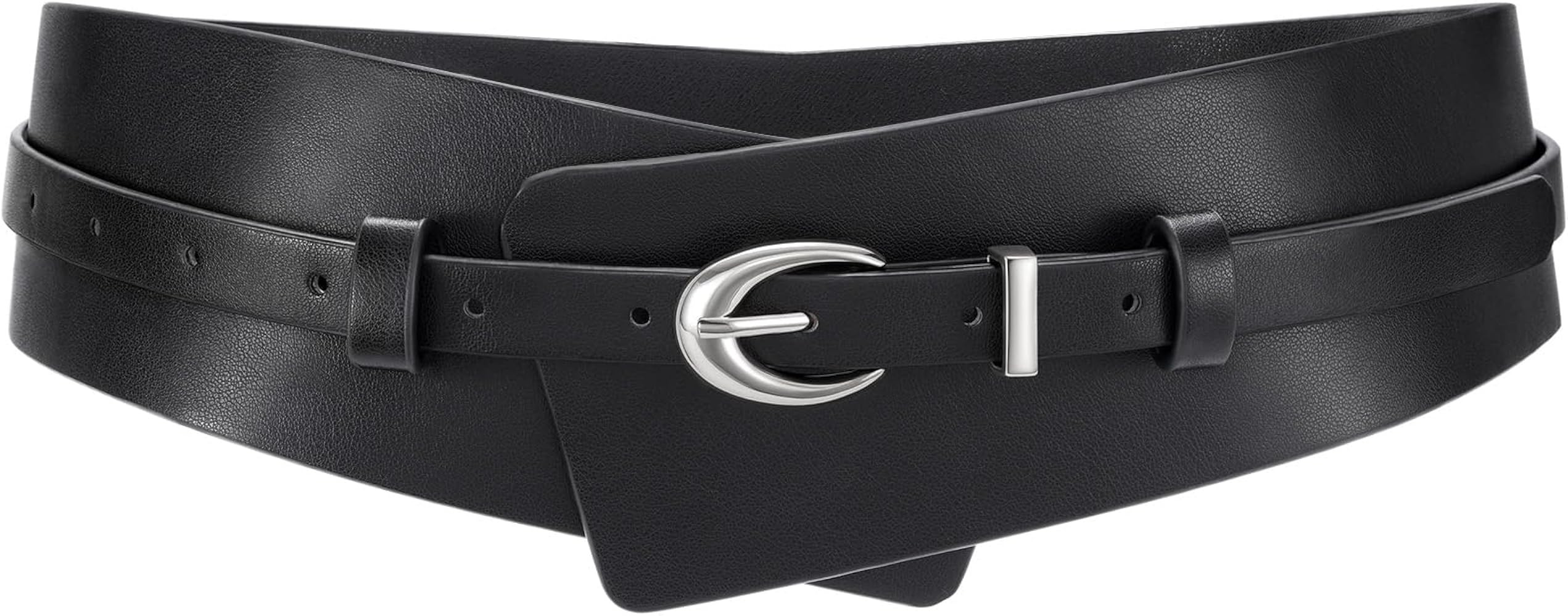 WHIPPY Women Wide Leather Belt Fashion Ladies Dress Belt 2-in-1 Waistband with Skinny Belt for Dr... | Amazon (US)