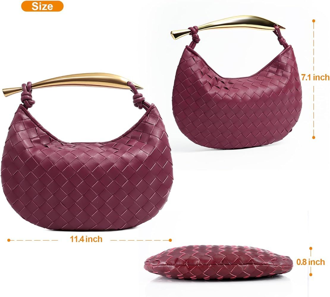 Bisadon Woven Handbag Soft PU Leather Fashion Dumpling Clutch Bags Handmade Hobo Bags for Women Ligh | Amazon (US)
