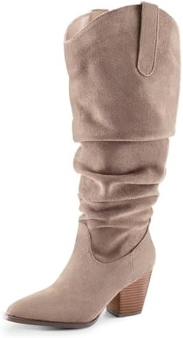 mysoft Women's Wide Calf Knee High Boots Cowgirl Low Chunky Stacked Heel Wide Width Pointed Toe S... | Amazon (US)