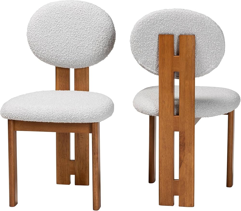 Baxton Studio Kacela Boucle Fabric Dining Chairs, Set of 2, Light Grey/Walnut Brown | Amazon (US)